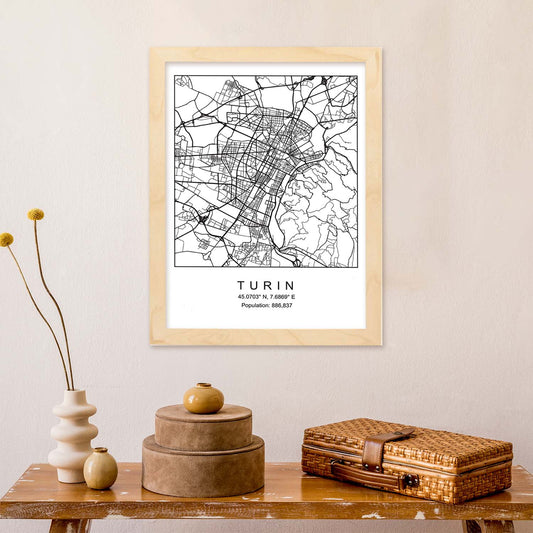 Lámina Mapa de la Ciudad Turin Estilo nordico en Blanco y negro.-Artwork-Nacnic-Nacnic Estudio SL