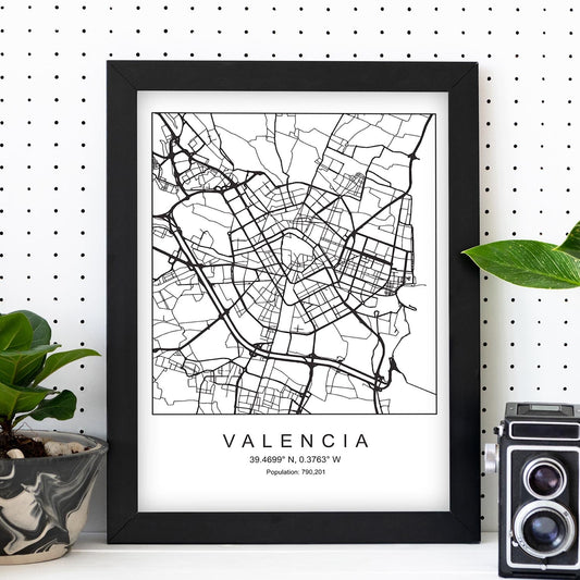 Lámina Mapa de la Ciudad Valencia Estilo nordico en Blanco y negro.-Artwork-Nacnic-Nacnic Estudio SL