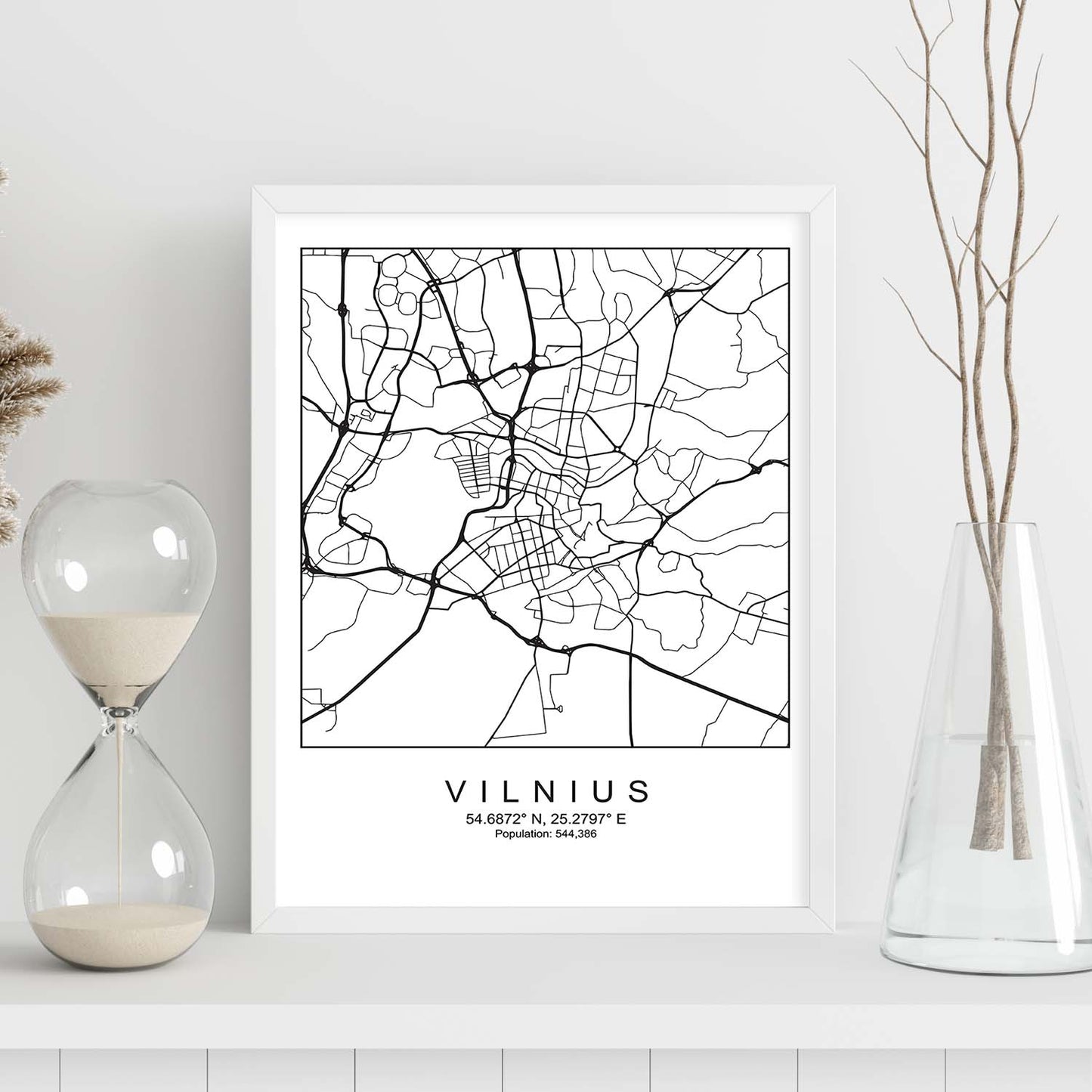 Lámina Mapa de la Ciudad Vilnius Estilo nordico en Blanco y negro.-Artwork-Nacnic-Nacnic Estudio SL