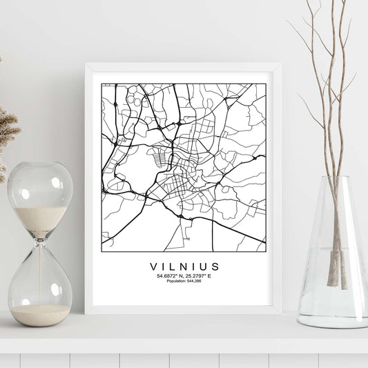 Lámina Mapa de la Ciudad Vilnius Estilo nordico en Blanco y negro.-Artwork-Nacnic-Nacnic Estudio SL
