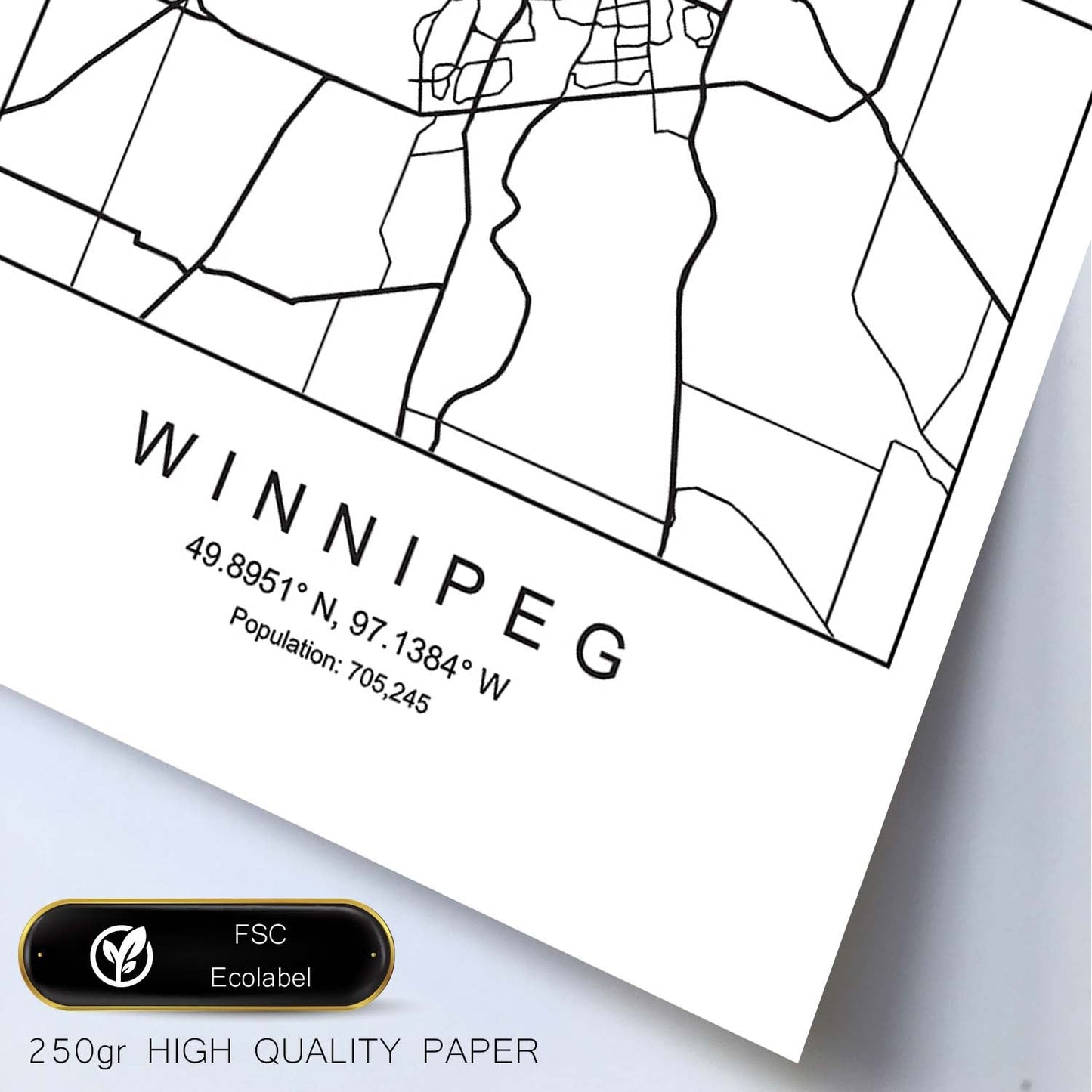 Lámina Mapa de la Ciudad Winnipeg Estilo nordico en Blanco y negro.-Artwork-Nacnic-Nacnic Estudio SL