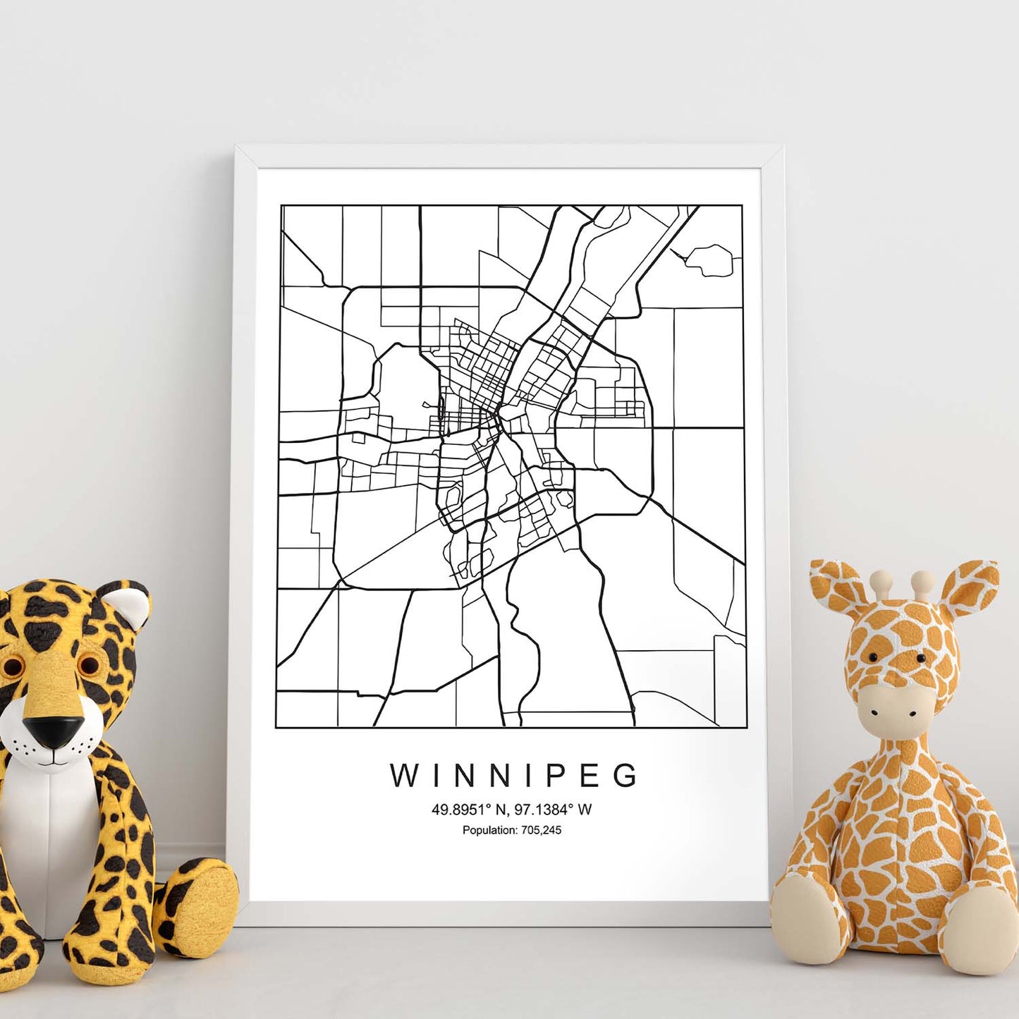 Lámina Mapa de la Ciudad Winnipeg Estilo nordico en Blanco y negro.-Artwork-Nacnic-Nacnic Estudio SL