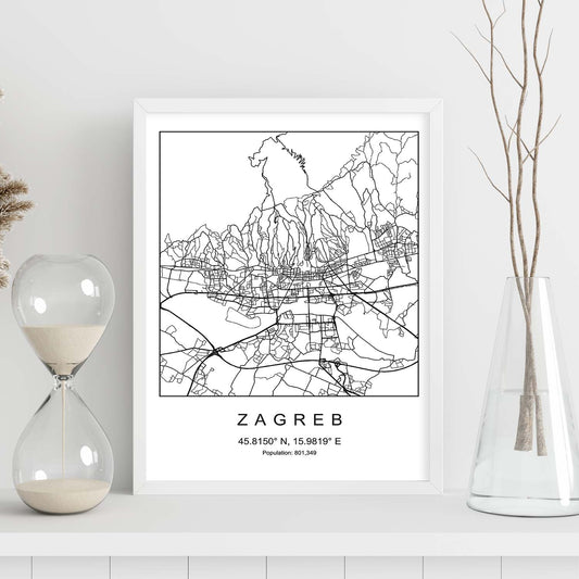 Lámina Mapa de la Ciudad Zagreb Estilo nordico en Blanco y negro.-Artwork-Nacnic-Nacnic Estudio SL