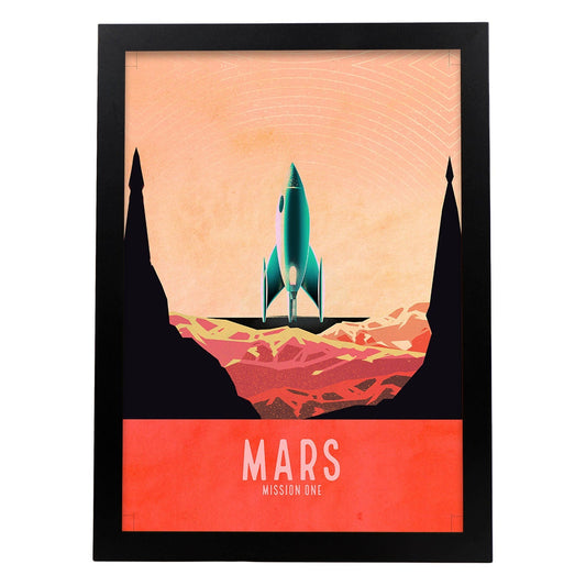 Lámina Marte, mision uno. Pósters con detalladas ilustraciones del espacio. Coloridas imágenes de satélites, estrellas y planetas.-Artwork-Nacnic-A4-Marco Negro-Nacnic Estudio SL