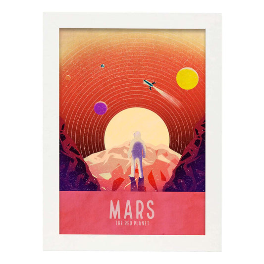 Lámina Marte. Pósters con detalladas ilustraciones del espacio. Coloridas imágenes de satélites, estrellas y planetas.-Artwork-Nacnic-A4-Marco Blanco-Nacnic Estudio SL