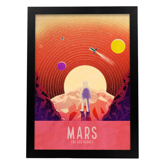 Lámina Marte. Pósters con detalladas ilustraciones del espacio. Coloridas imágenes de satélites, estrellas y planetas.-Artwork-Nacnic-A4-Marco Negro-Nacnic Estudio SL