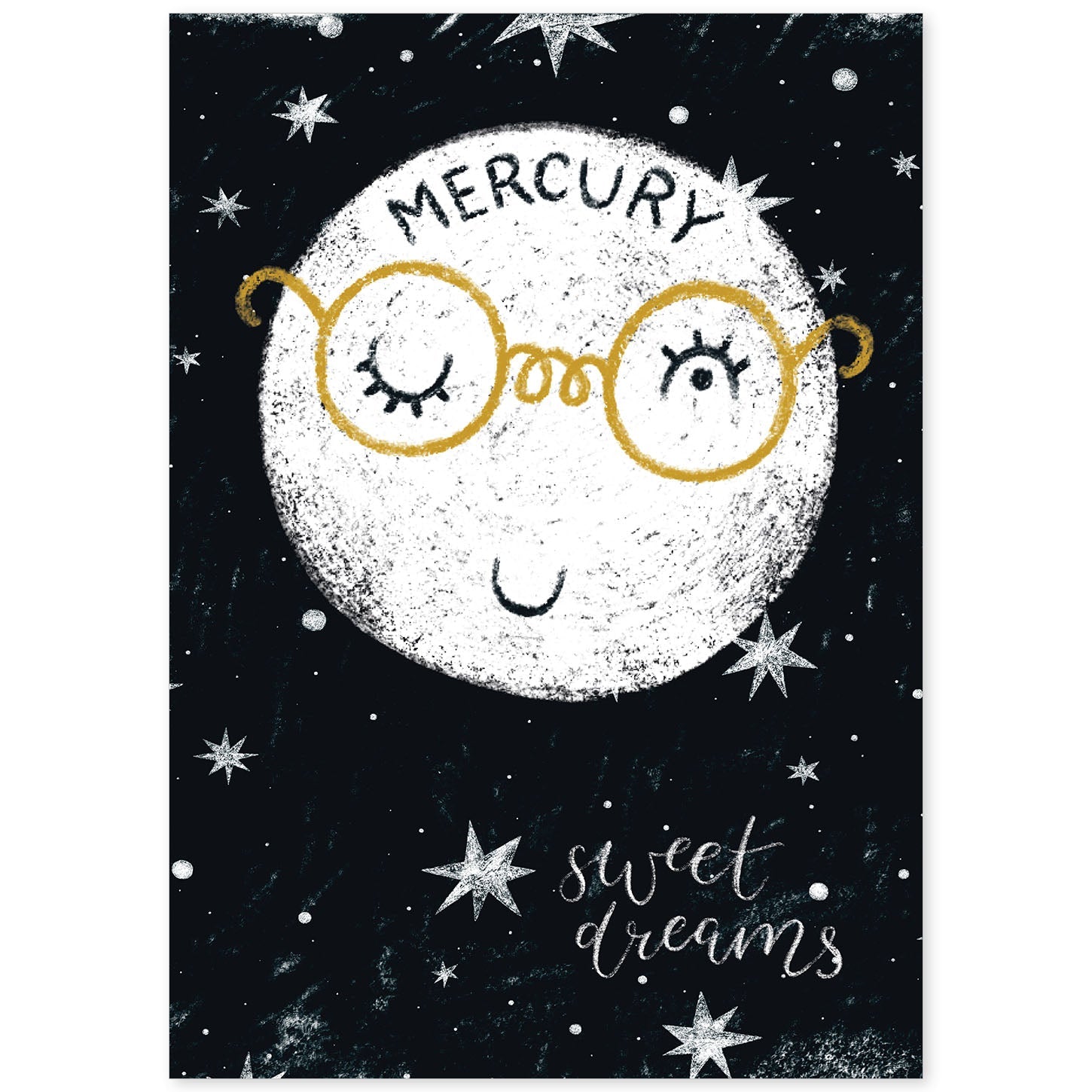 Lámina Mercurio Estilo nordico blanco y negro. Composiciones planetarias infantiles.-Artwork-Nacnic-A4-Sin marco-Nacnic Estudio SL