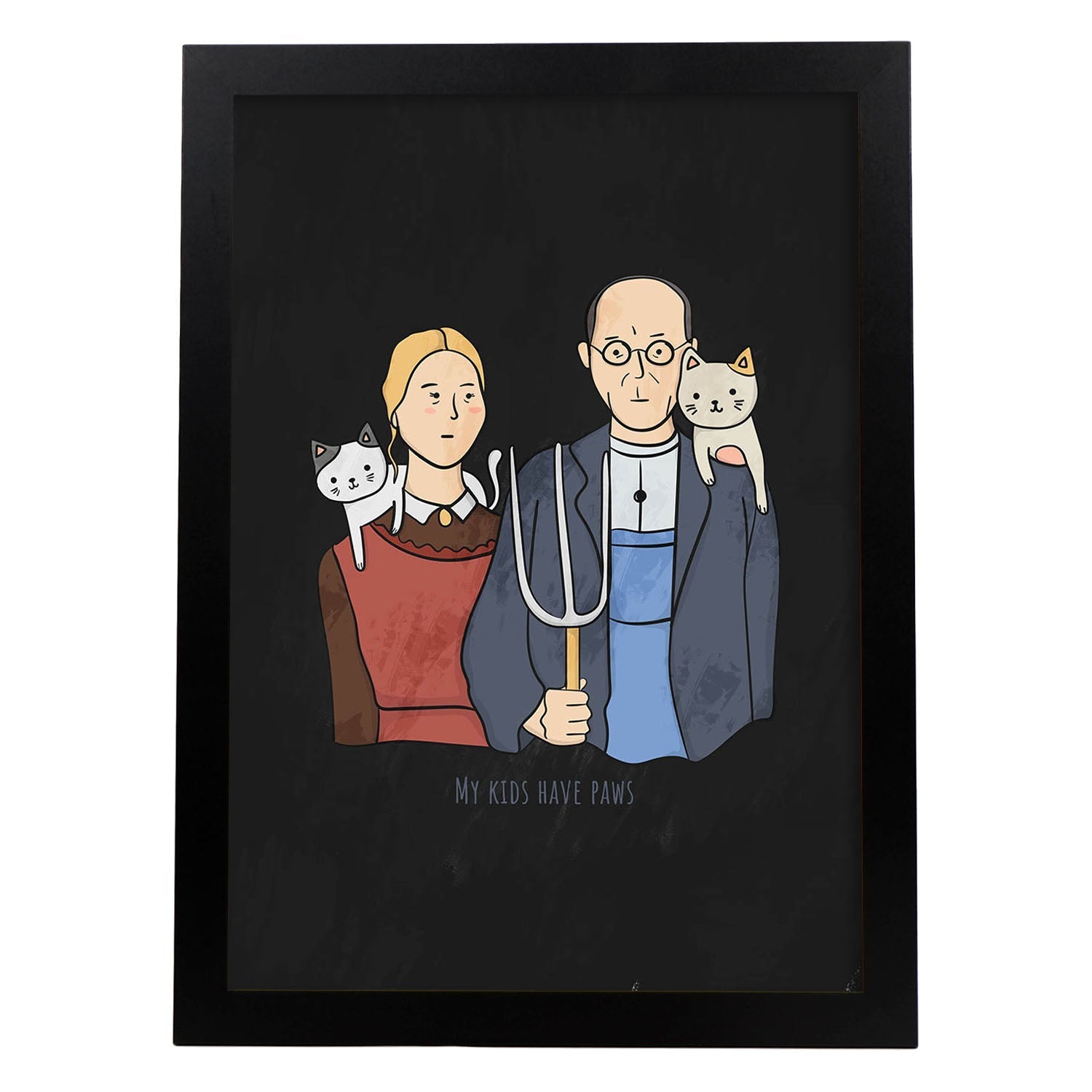 Lámina Mis hijos tienen zarpas. Pósters de gatos con divertidas referencias al mundo del arte.-Artwork-Nacnic-A3-Marco Negro-Nacnic Estudio SL