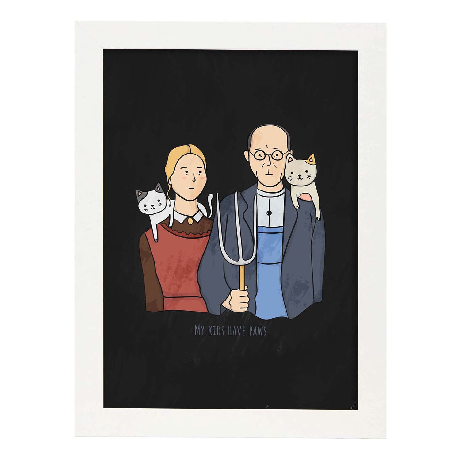 Lámina Mis hijos tienen zarpas. Pósters de gatos con divertidas referencias al mundo del arte.-Artwork-Nacnic-A4-Marco Blanco-Nacnic Estudio SL