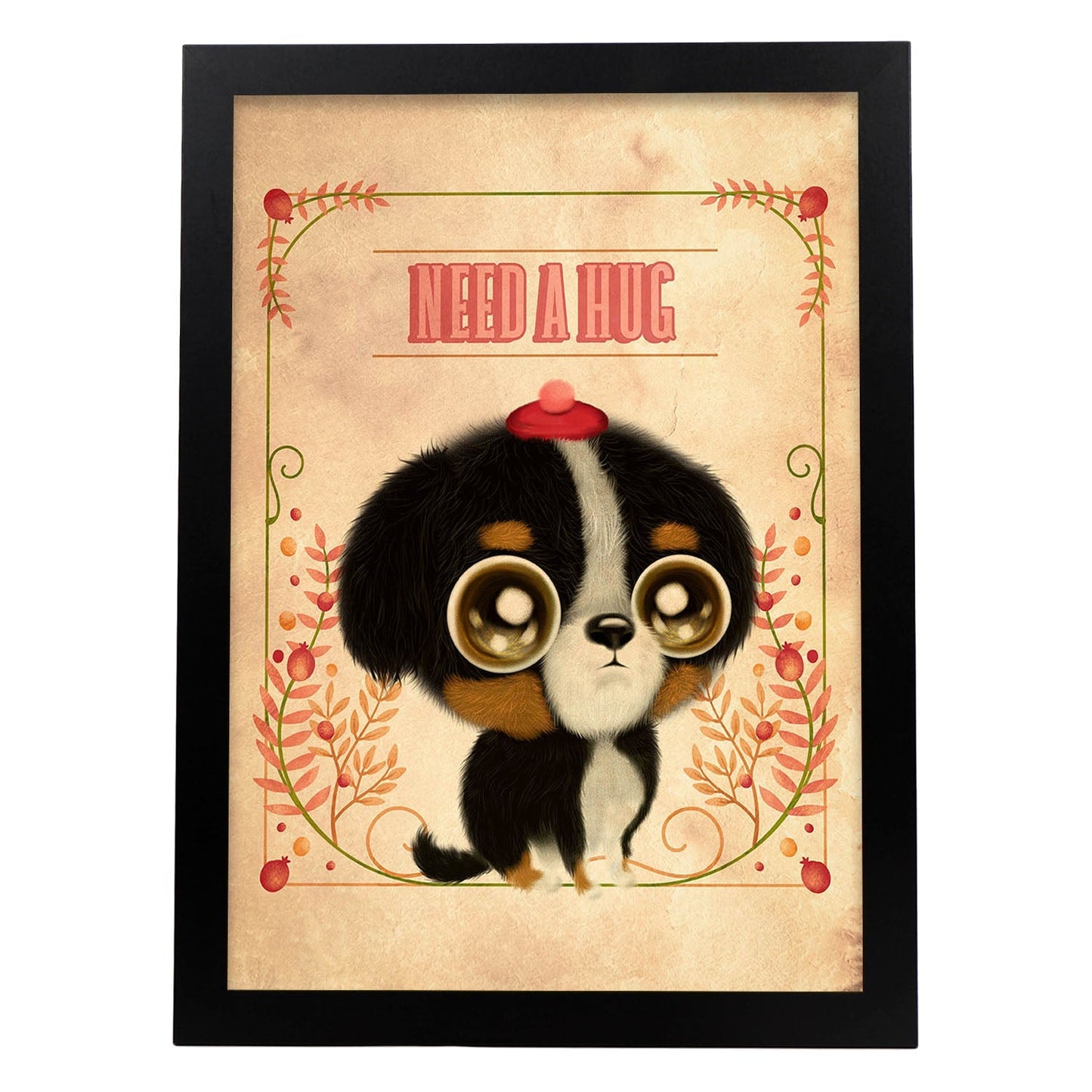 Lámina Necesito un abrazo. Pósters con divertidos animales domésticos.-Artwork-Nacnic-A3-Marco Negro-Nacnic Estudio SL