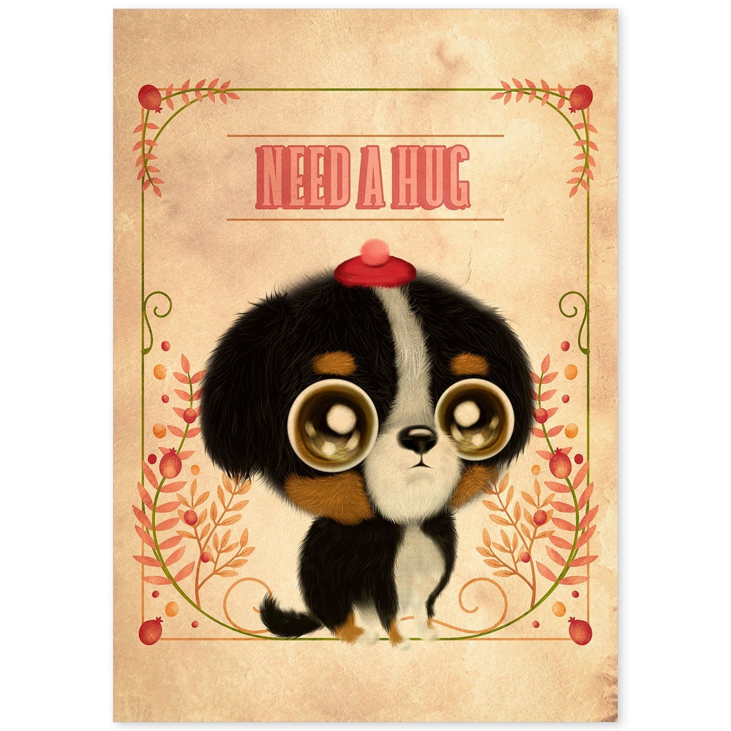Lámina Necesito un abrazo. Pósters con divertidos animales domésticos.-Artwork-Nacnic-A4-Sin marco-Nacnic Estudio SL