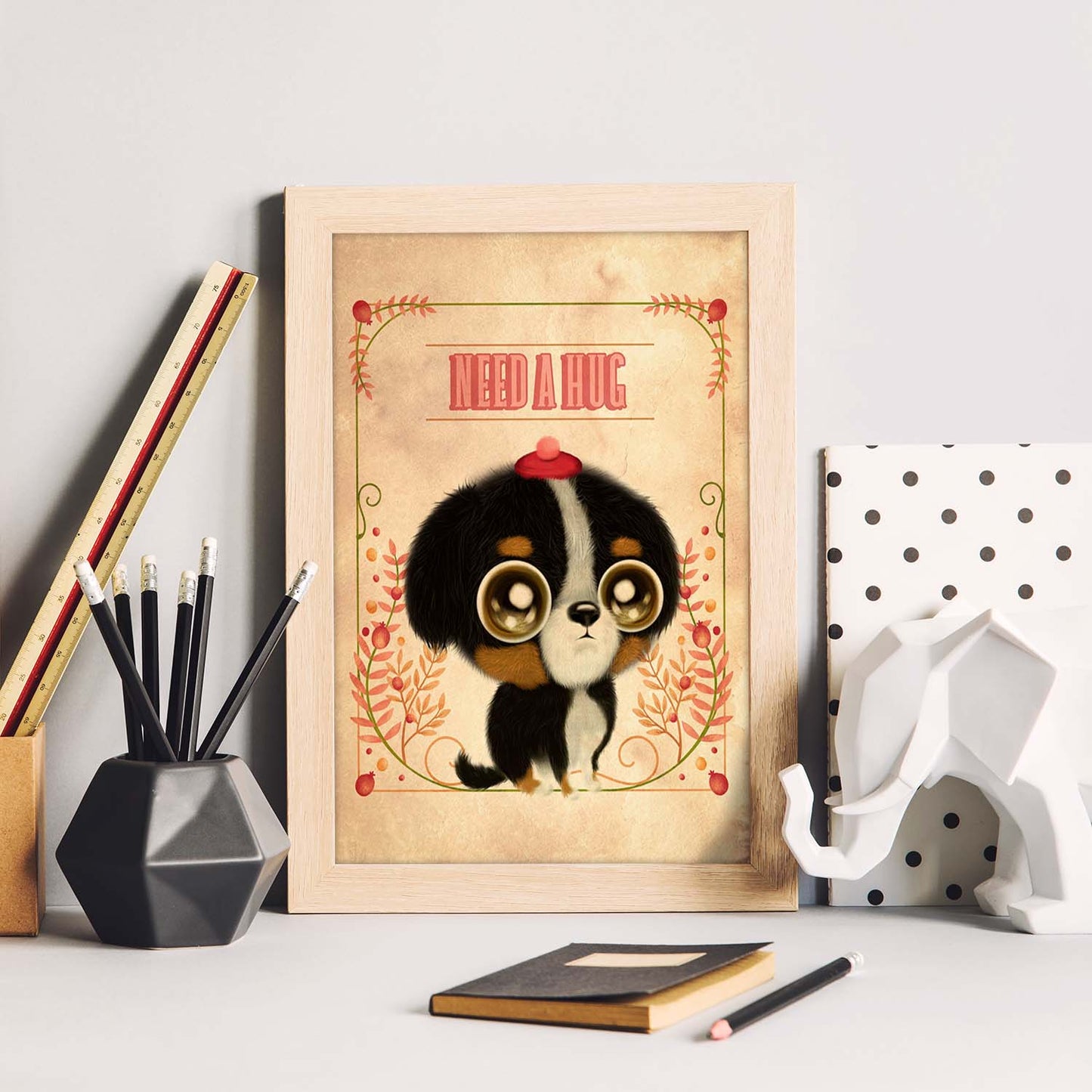 Lámina Necesito un abrazo. Pósters con divertidos animales domésticos.-Artwork-Nacnic-Nacnic Estudio SL