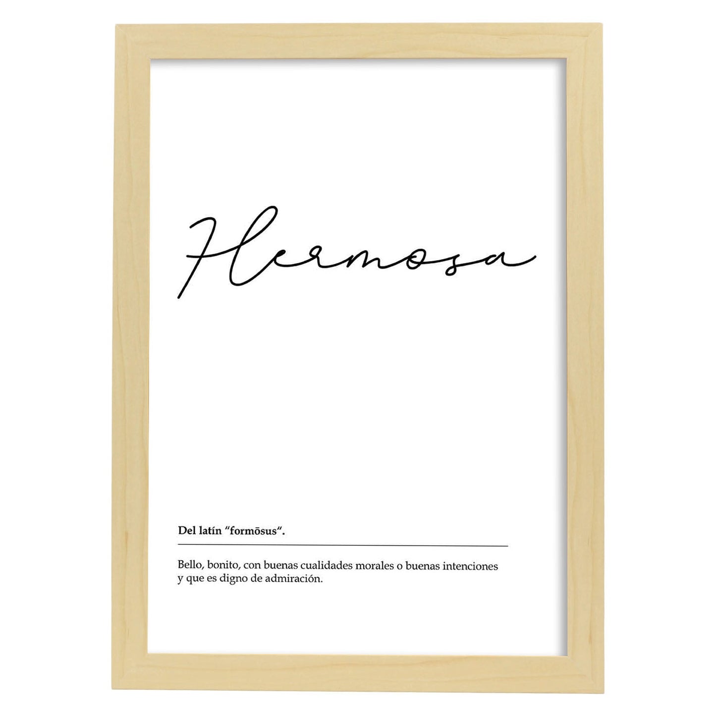 Lámina Palabra Hermosa Lámina nordicas blanco y negro. Poster 250 gr.-Artwork-Nacnic-A3-Marco Madera clara-Nacnic Estudio SL