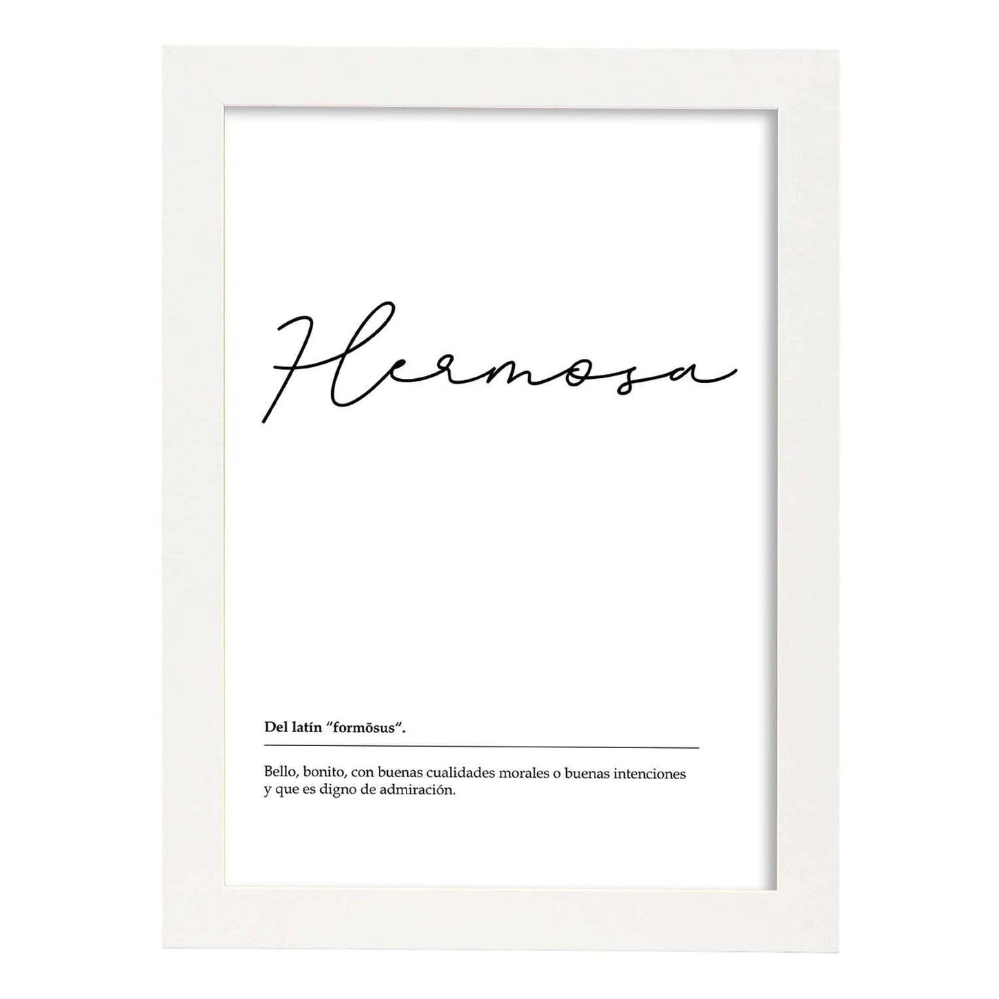 Lámina Palabra Hermosa Lámina nordicas blanco y negro. Poster 250 gr.-Artwork-Nacnic-A4-Marco Blanco-Nacnic Estudio SL