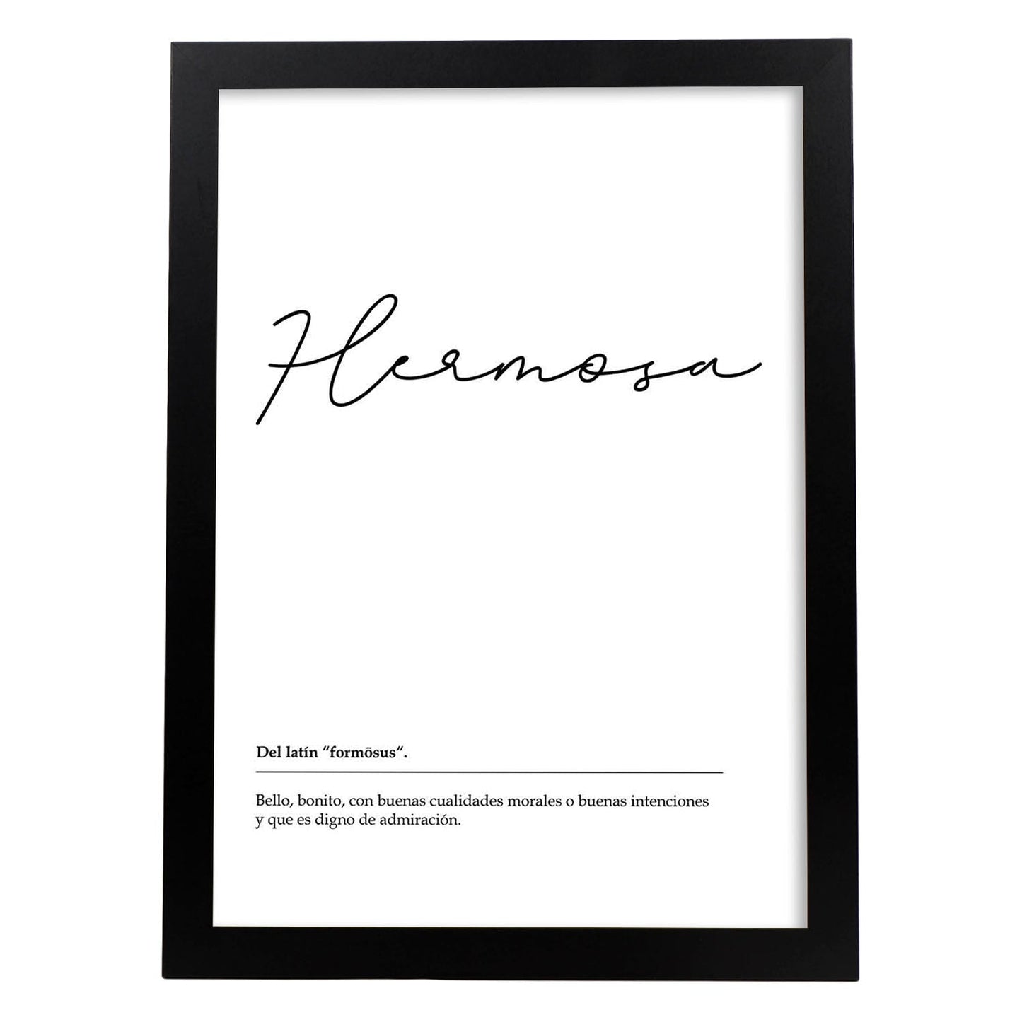 Lámina Palabra Hermosa Lámina nordicas blanco y negro. Poster 250 gr.-Artwork-Nacnic-A4-Marco Negro-Nacnic Estudio SL