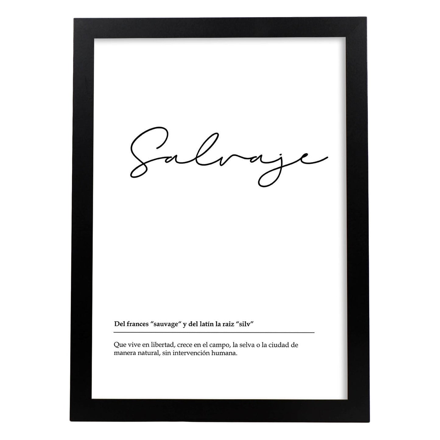 Lámina Palabra Salvaje Lámina nordicas blanco y negro.-Artwork-Nacnic-A4-Marco Negro-Nacnic Estudio SL