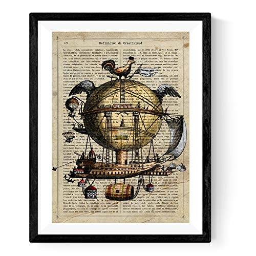 Lámina para enmarcar "ARCA DE NOE". Lámina con definición de diccionario "CREATIVIDAD" Poster Vintage con imagen de GLOBO aerostático. alta calidad y-Artwork-Nacnic-Nacnic Estudio SL