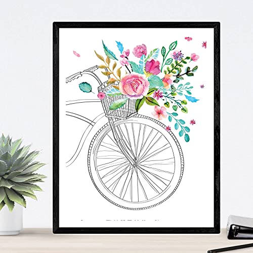 Lámina para enmarcar Bicicleta EN Primavera. Poster en Tonos Rosas y turquesas y Verdes. Poster Estilo nordico. Lámina Impresa en Tamaño A3-Artwork-Nacnic-Nacnic Estudio SL