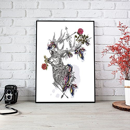 Lámina para enmarcar Ciervo boho estilo nordico. Impresa en alta calidad. Tamaño A3-Artwork-Nacnic-Nacnic Estudio SL