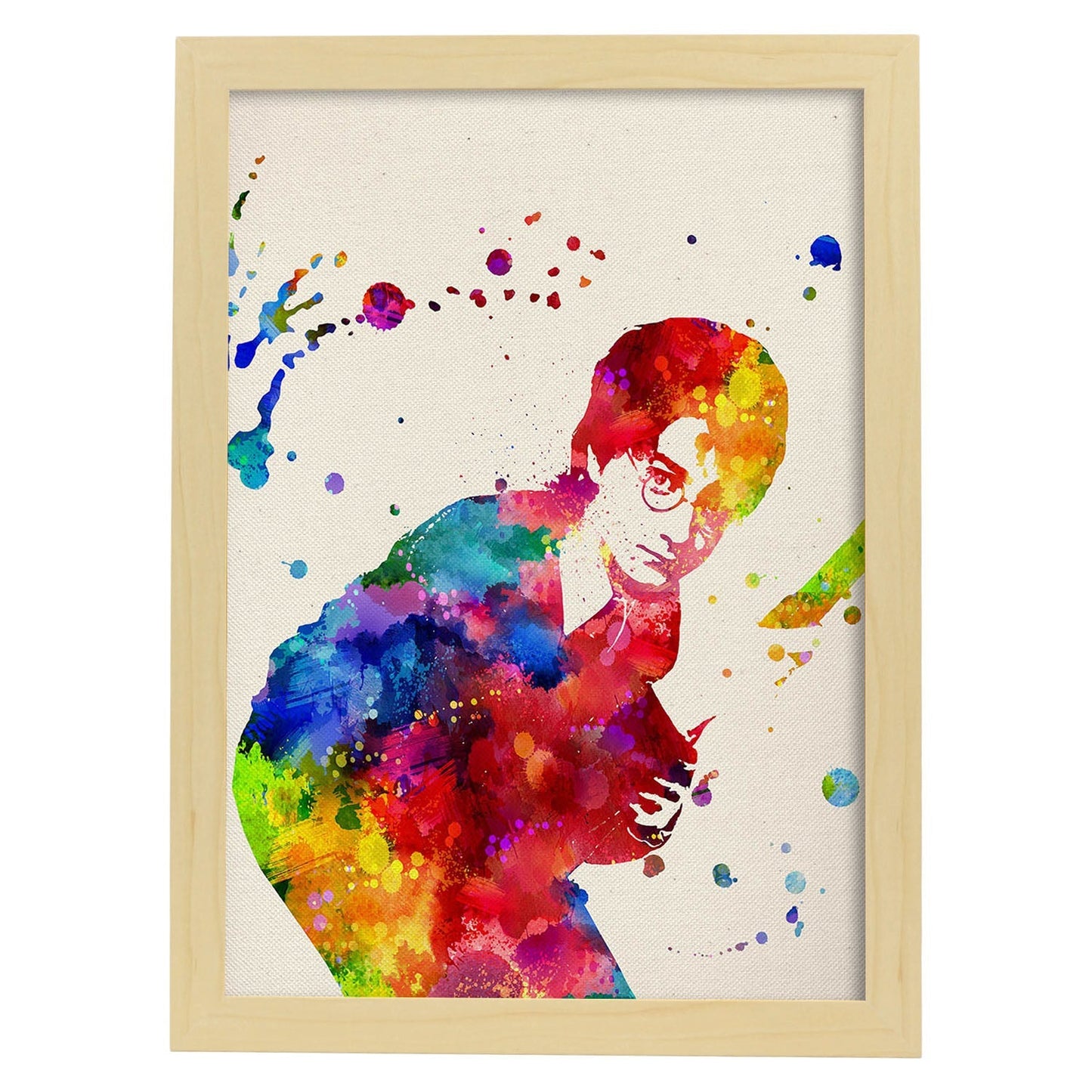 Lámina para enmarcar "Harry Potter". Poster estilo acuarela. Lamina con imágenes de la película "Harry Potter". Papel 250 gr.-Artwork-Nacnic-A3-Marco Madera clara-Nacnic Estudio SL