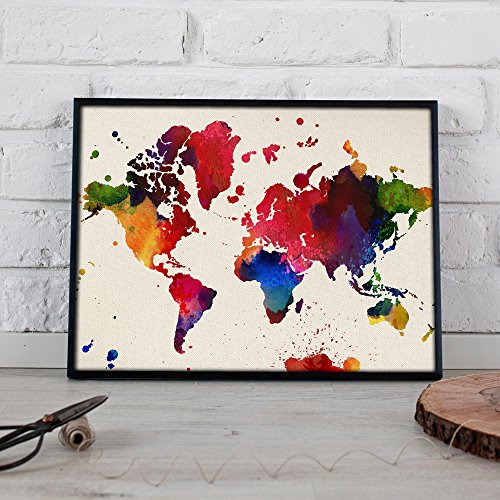 Lámina para enmarcar MAPAMUNDI. MAPA DEL MUNDO. Poster con imágenes del mundo de estilo acuarela. Lámina mapas. Decoración de hogar. Láminas tamaño 24x30 para enmarcar. alta calidad-Artwork-Nacnic-Nacnic Estudio SL