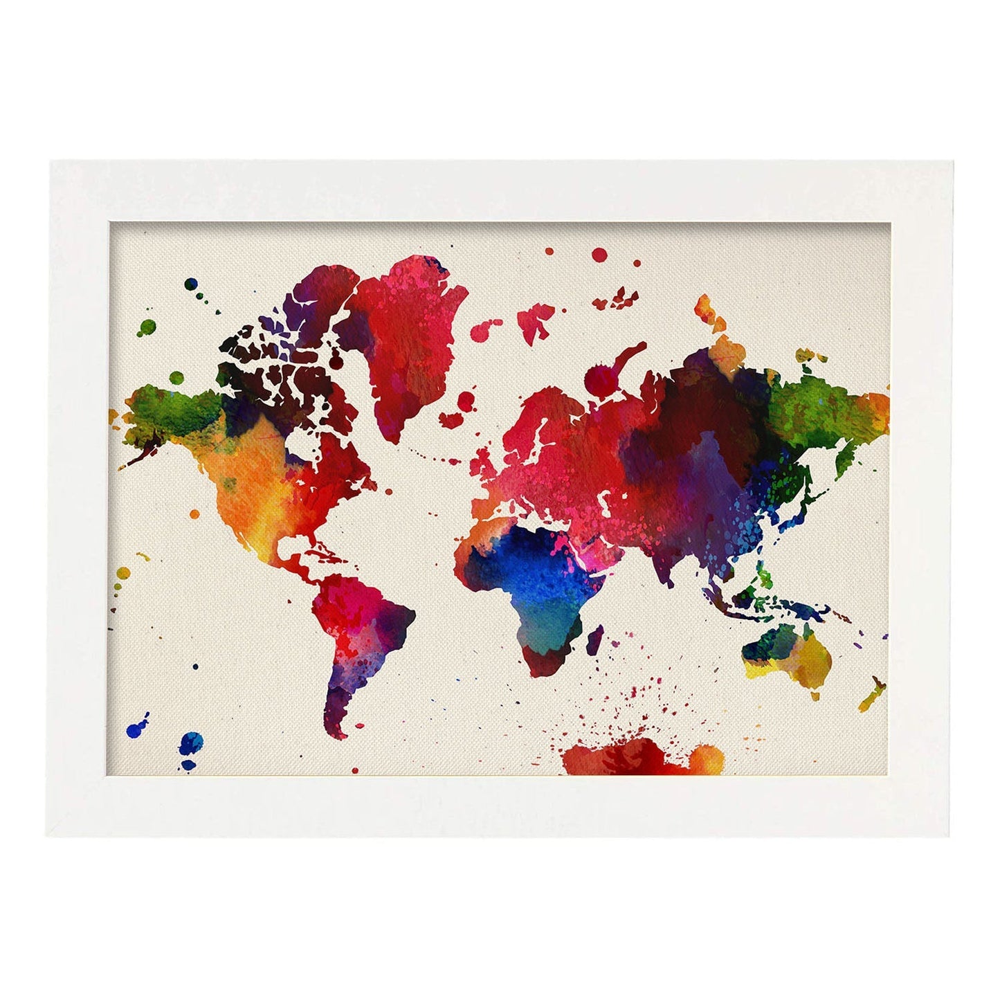 Lámina para enmarcar MAPAMUNDI. MAPA DEL MUNDO. Poster con imágenes del mundo de estilo acuarela. Lámina mapas. Decoración de hogar. Láminas tamaño 30x40 para enmarcar. alta calidad-Artwork-Nacnic-A4-Marco Blanco-Nacnic Estudio SL