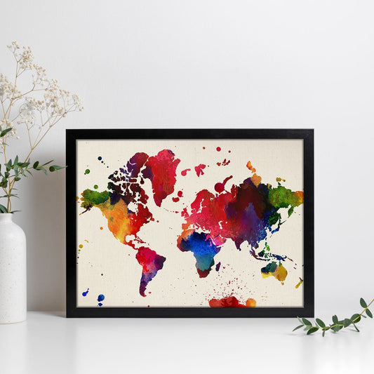Lámina para enmarcar MAPAMUNDI. MAPA DEL MUNDO. Poster con imágenes del mundo de estilo acuarela. Lámina mapas. Decoración de hogar. Láminas tamaño 30x40 para enmarcar. alta calidad-Artwork-Nacnic-Nacnic Estudio SL