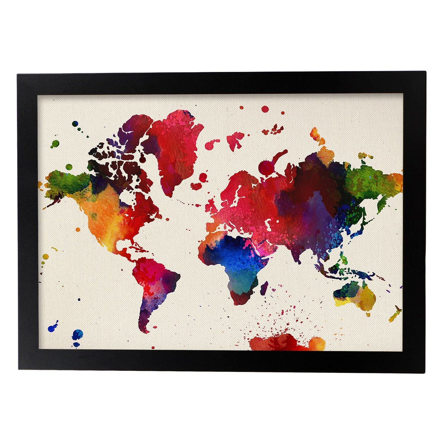 Lámina para enmarcar MAPAMUNDI. MAPA DEL MUNDO. Poster con imágenes del mundo de estilo acuarela. Lámina mapas. Decoración de hogar. Láminas tamaño 30x40 para enmarcar. alta calidad-Artwork-Nacnic-A4-Marco Negro-Nacnic Estudio SL