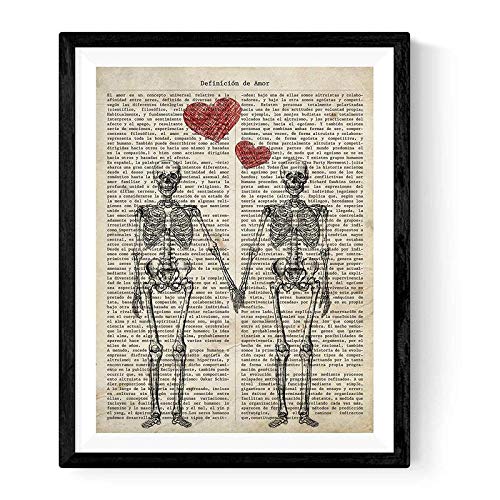 Lámina para enmarcar PAREJA DE ESQUELETOS. Lámina con definición de diccionario AMOR Poster Vintage. alta calidad y-Artwork-Nacnic-Nacnic Estudio SL