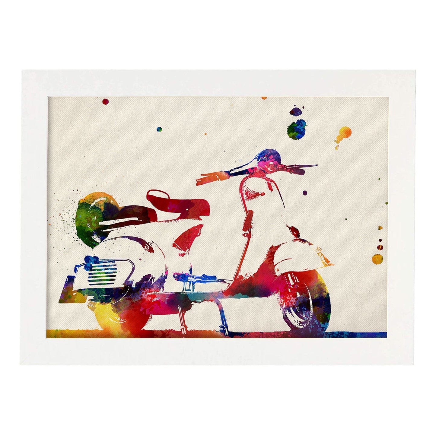 Lámina para enmarcar VESPA Estilo Acuarela Regalos creativos de motos. Laminas para enmarcar con imágenes a Estilo Acuarela. Regalo inolvidable para una Amiga. (Vespa)-Artwork-Nacnic-A3-Marco Blanco-Nacnic Estudio SL