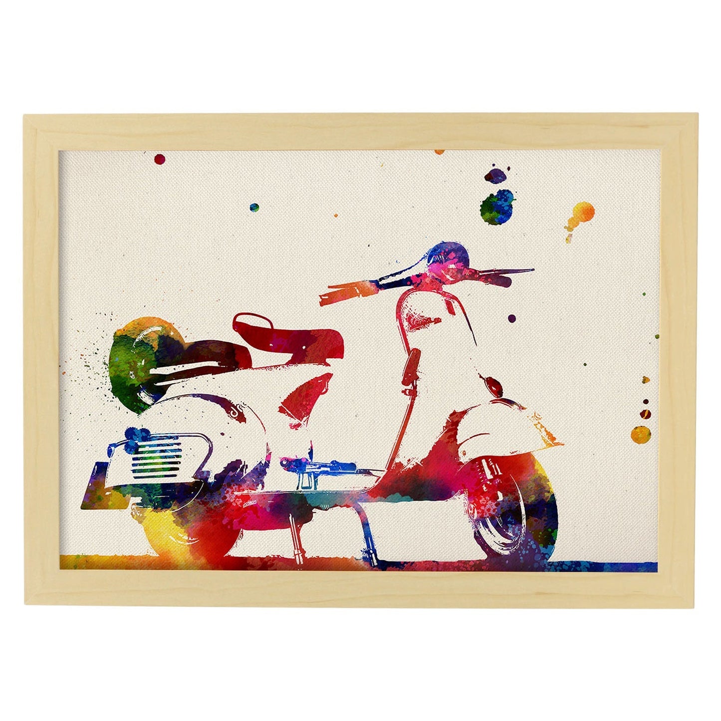 Lámina para enmarcar VESPA Estilo Acuarela Regalos creativos de motos. Laminas para enmarcar con imágenes a Estilo Acuarela. Regalo inolvidable para una Amiga. (Vespa)-Artwork-Nacnic-A3-Marco Madera clara-Nacnic Estudio SL