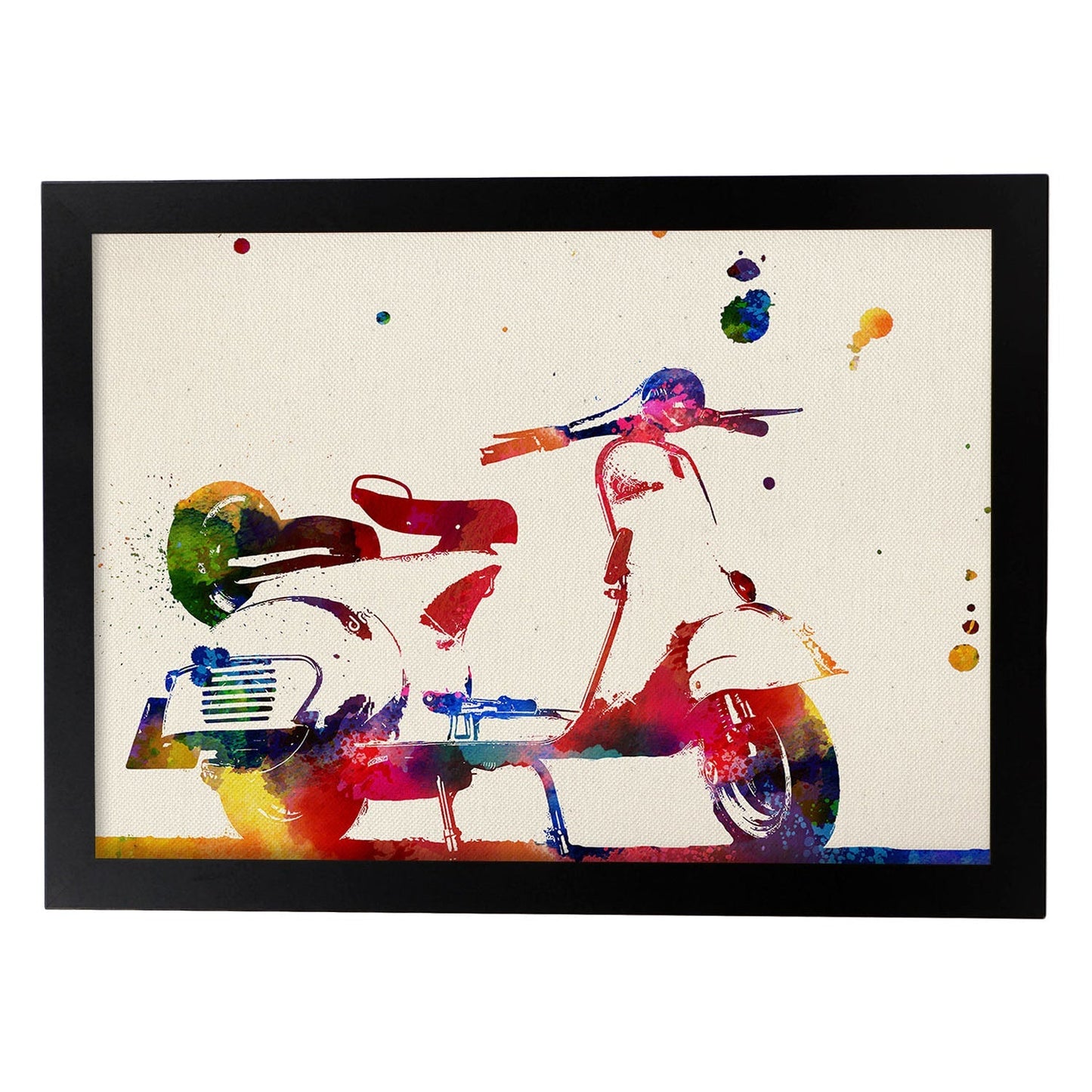 Lámina para enmarcar VESPA Estilo Acuarela Regalos creativos de motos. Laminas para enmarcar con imágenes a Estilo Acuarela. Regalo inolvidable para una Amiga. (Vespa)-Artwork-Nacnic-A4-Marco Negro-Nacnic Estudio SL