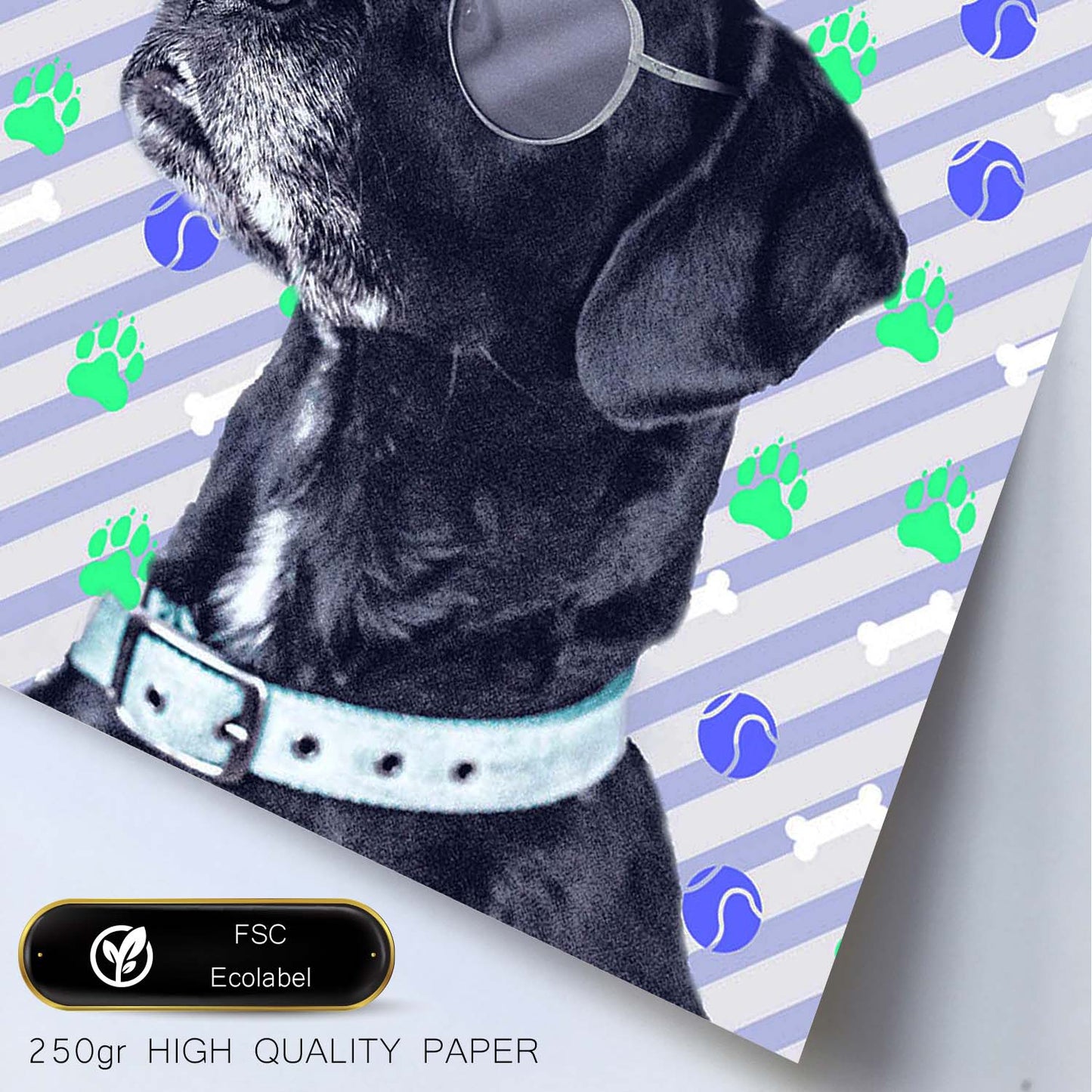 Lámina Perro Funky 2. Pósters con collages de Pop Art. Fondos con coloridos patrones funky. Decoración de interiores. Tamaño A4.-Nacnic-Nacnic Estudio SL