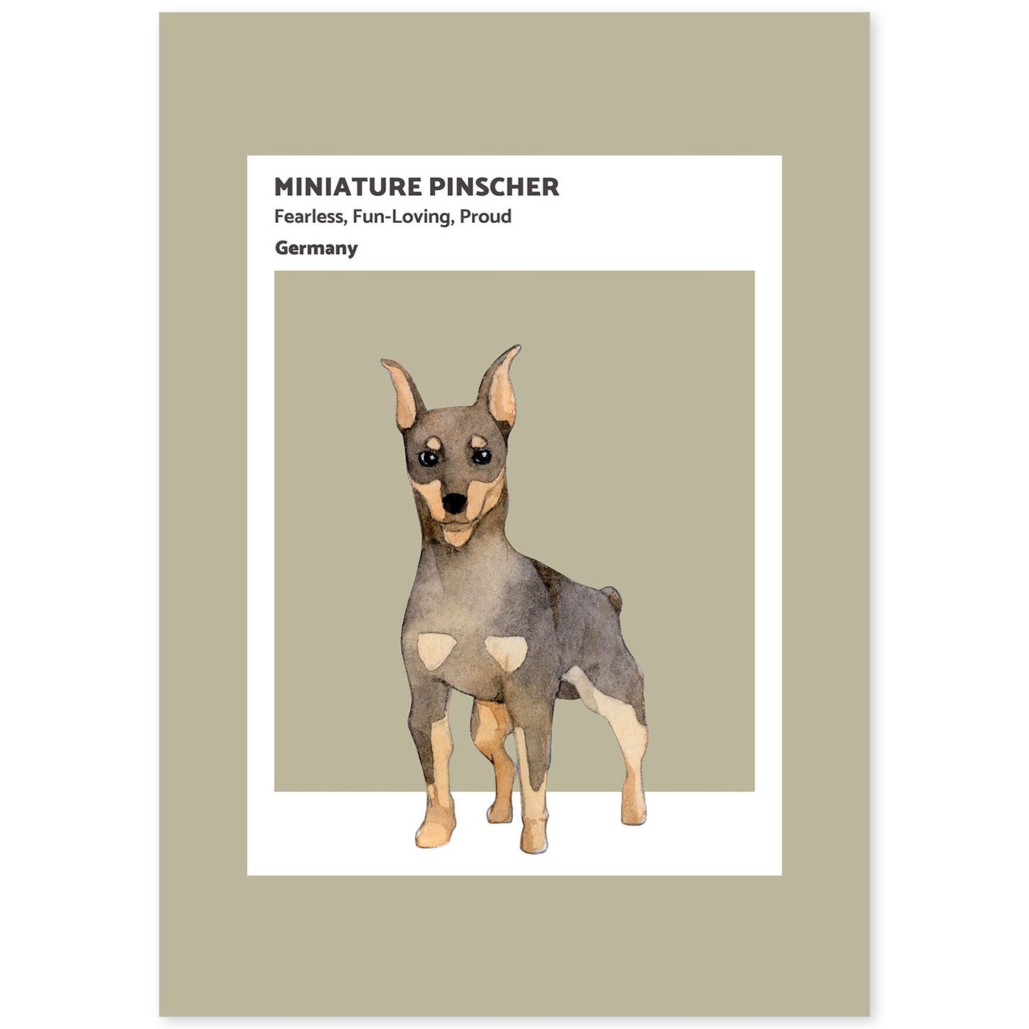 Lámina Pinscher miniatura. Pósters con ilustraciones de razas de perro en tonos cálidos y pastel.-Artwork-Nacnic-A4-Sin marco-Nacnic Estudio SL