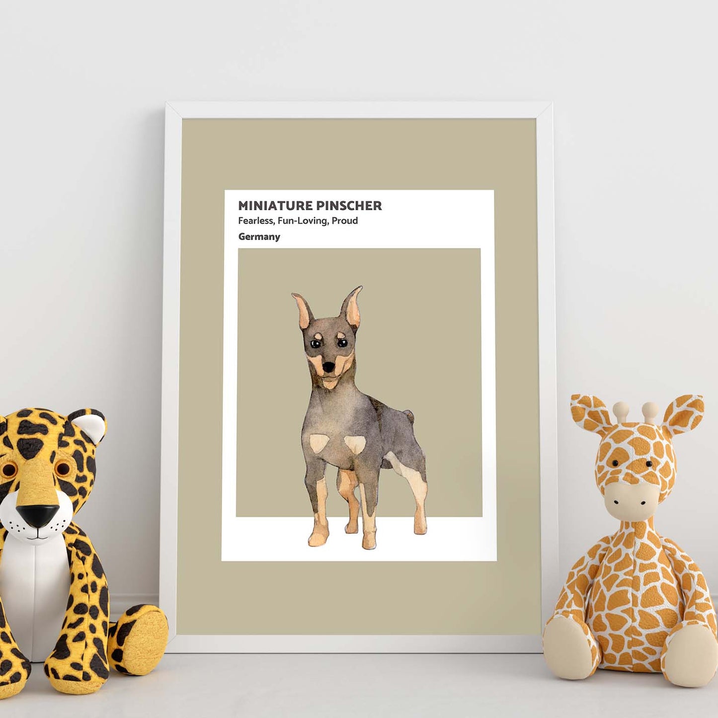 Lámina Pinscher miniatura. Pósters con ilustraciones de razas de perro en tonos cálidos y pastel.-Artwork-Nacnic-Nacnic Estudio SL