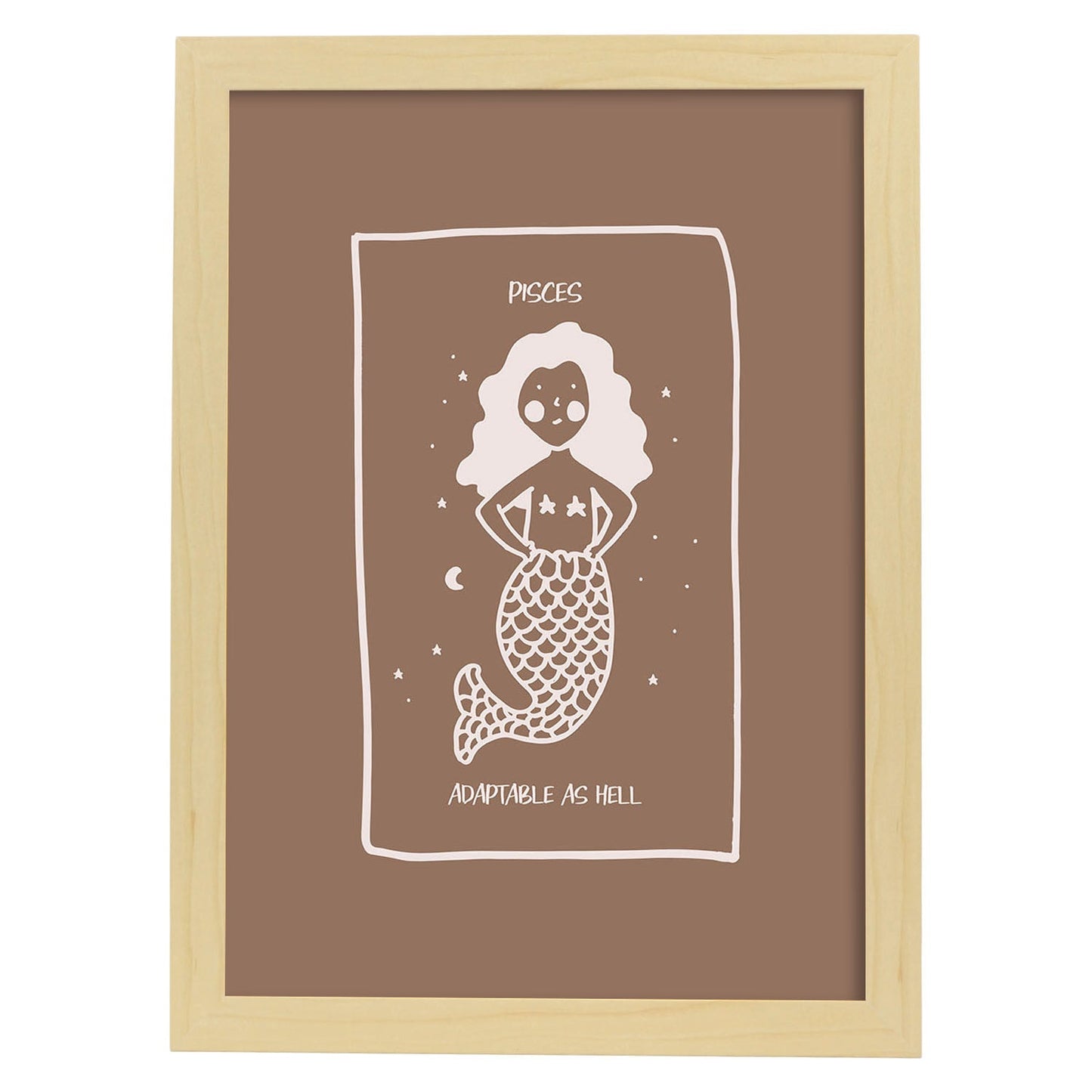Lámina Piscis. Pósters con ilustraciones femeninas de los signos del zodíaco.-Artwork-Nacnic-A3-Marco Madera clara-Nacnic Estudio SL