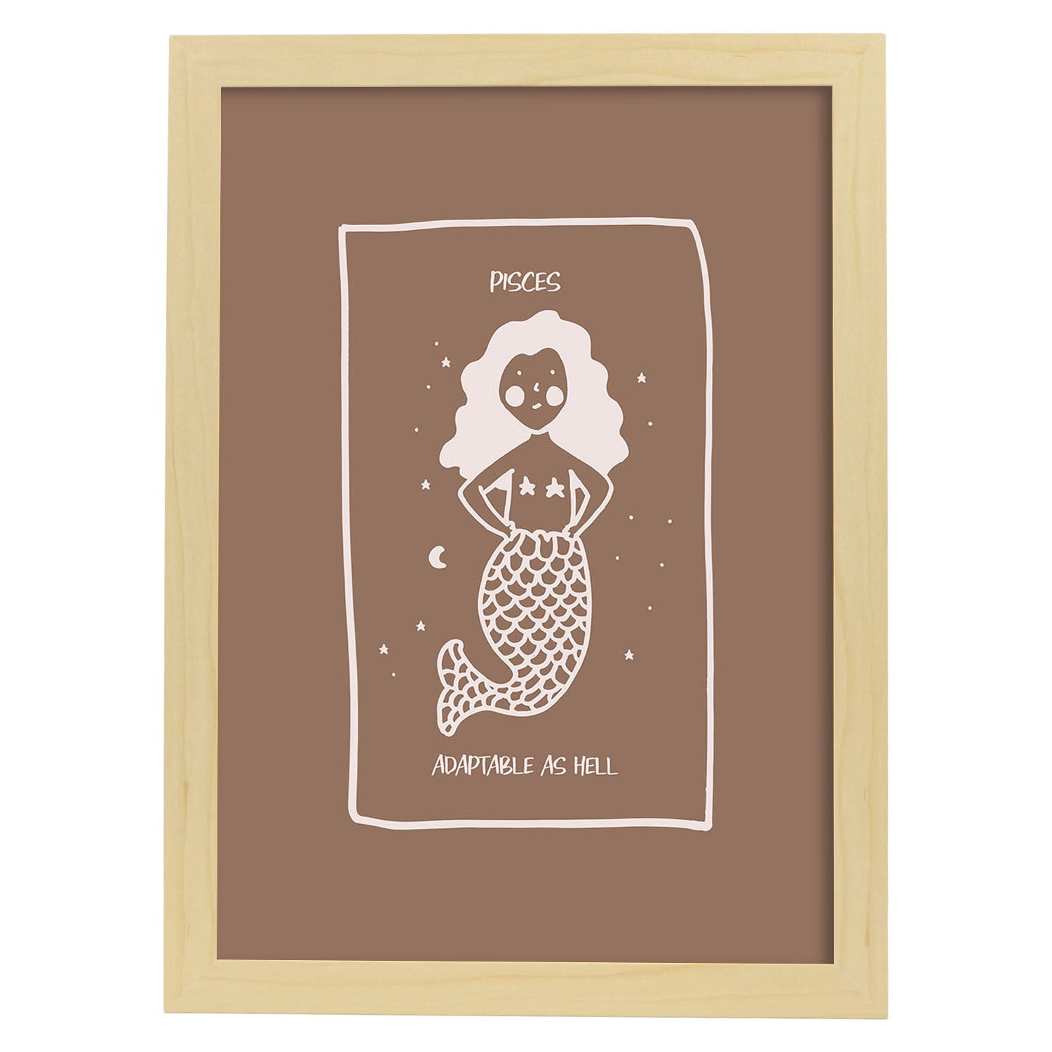 Lámina Piscis. Pósters con ilustraciones femeninas de los signos del zodíaco.-Artwork-Nacnic-A3-Marco Madera clara-Nacnic Estudio SL