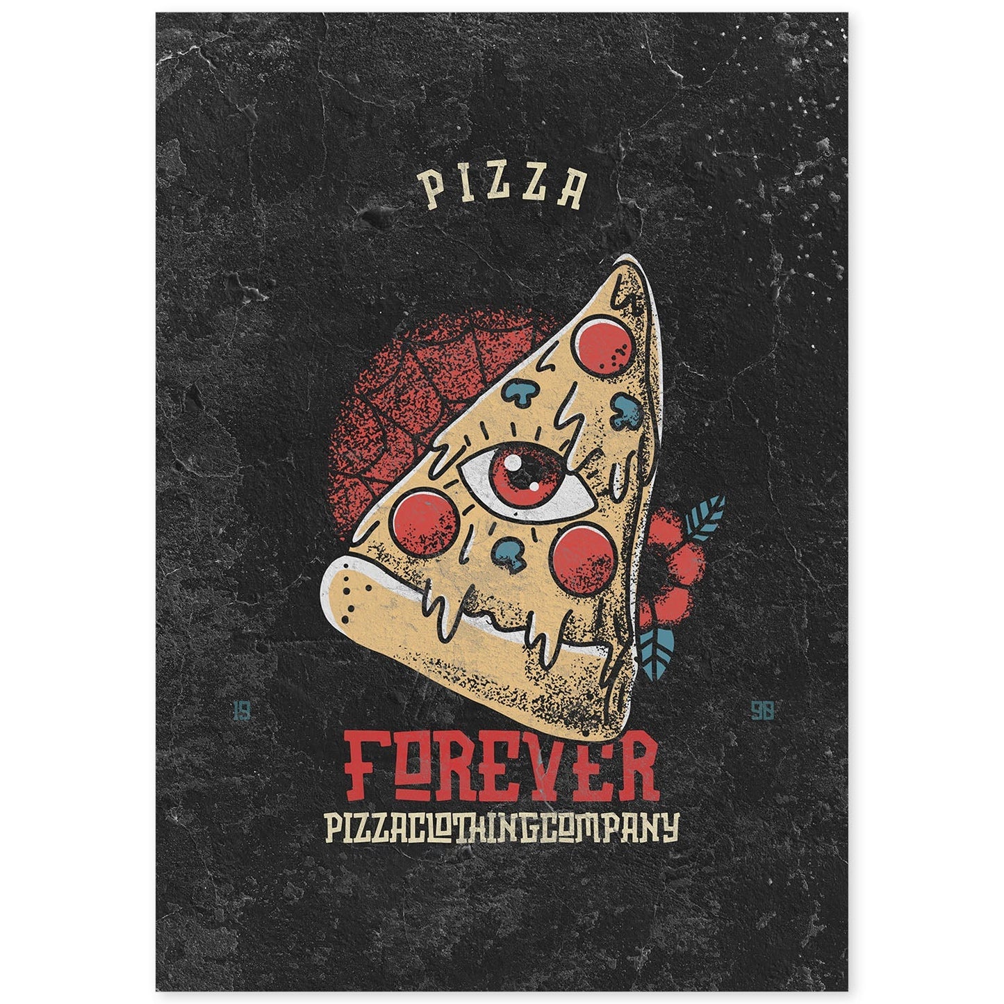 Lámina Pizza. Pósters con modernos diseños estilo tatuaje sobre fondo oscuro.-Artwork-Nacnic-A4-Sin marco-Nacnic Estudio SL