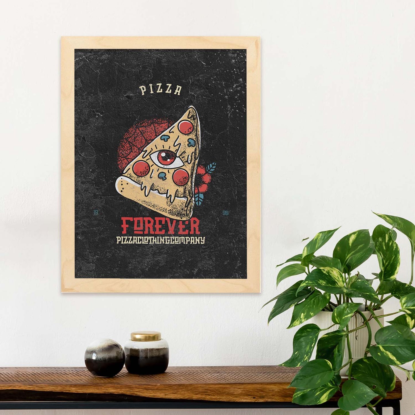 Lámina Pizza. Pósters con modernos diseños estilo tatuaje sobre fondo oscuro.-Artwork-Nacnic-Nacnic Estudio SL