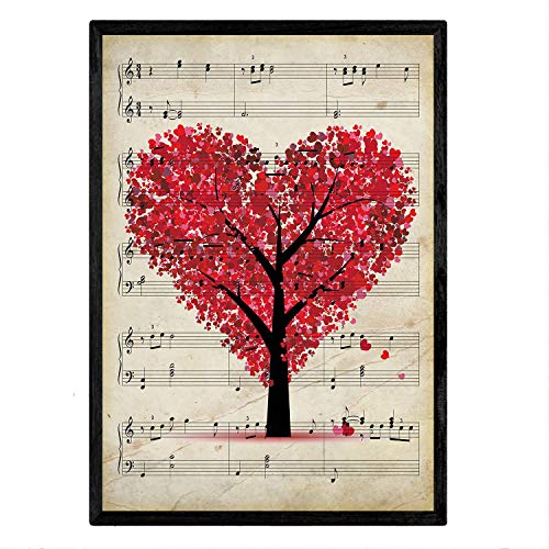 Lámina poster "Arbol corazón" vintage de partituras. Ilustracion sobre antiguas partituras. Perfecta para amantes de la música.-Artwork-Nacnic-Nacnic Estudio SL