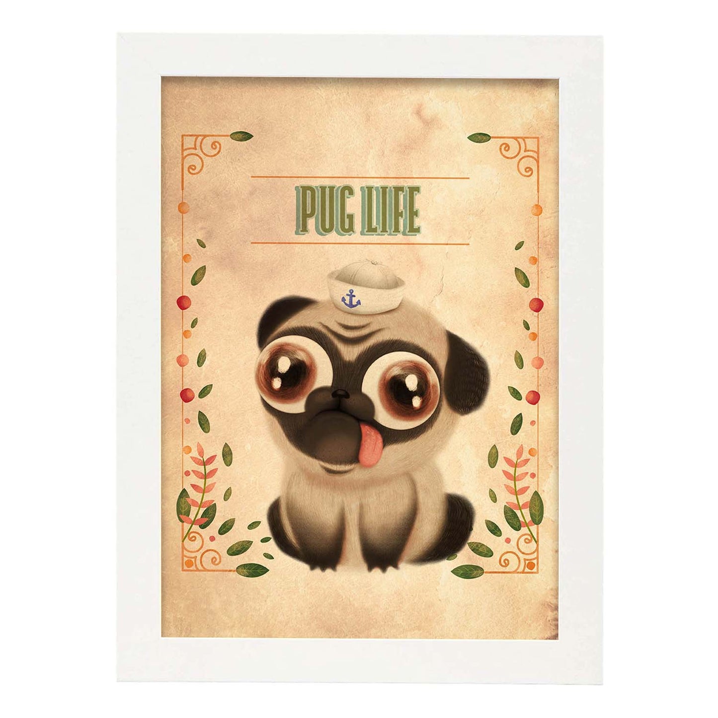 Lámina Pug. Pósters con divertidos animales domésticos.-Artwork-Nacnic-A3-Marco Blanco-Nacnic Estudio SL