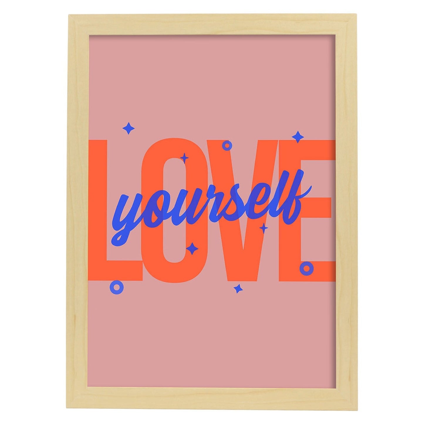Lámina Quiérete. Pósters con diseño de rótulo y mensajes motivacionales para el día a día.-Artwork-Nacnic-A3-Marco Madera clara-Nacnic Estudio SL