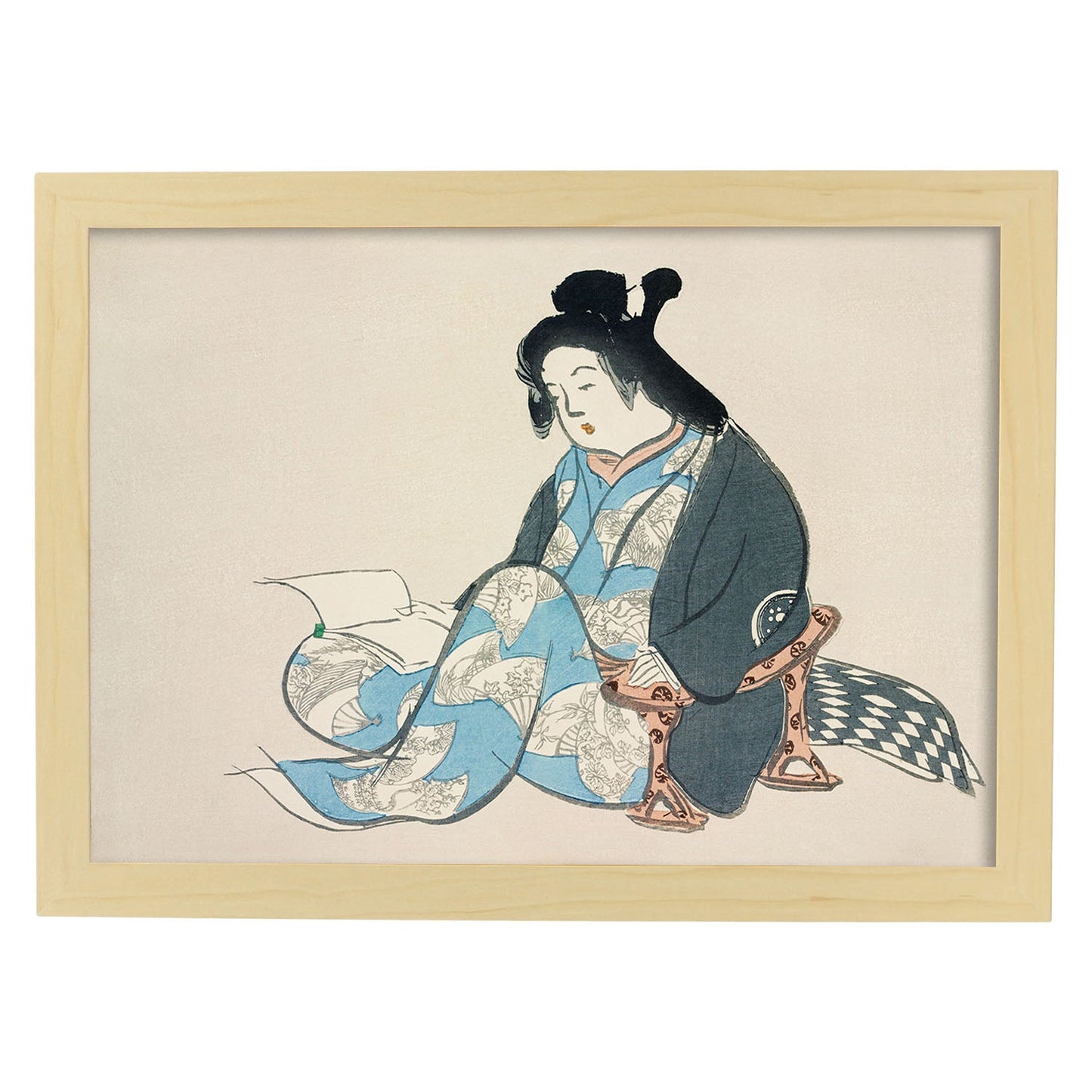 Lámina Rinpa 13. Pósters con llamativas ilustraciones Rinpa del artista japonés Kamisaka Sekka.-Artwork-Nacnic-A3-Marco Madera clara-Nacnic Estudio SL