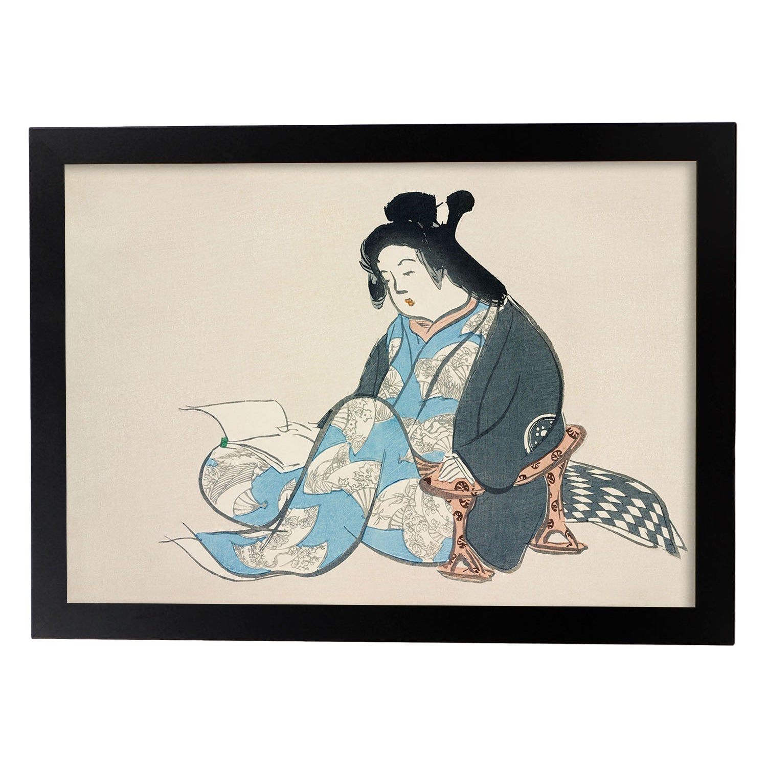 Lámina Rinpa 13. Pósters con llamativas ilustraciones Rinpa del artista japonés Kamisaka Sekka.-Artwork-Nacnic-A4-Marco Negro-Nacnic Estudio SL