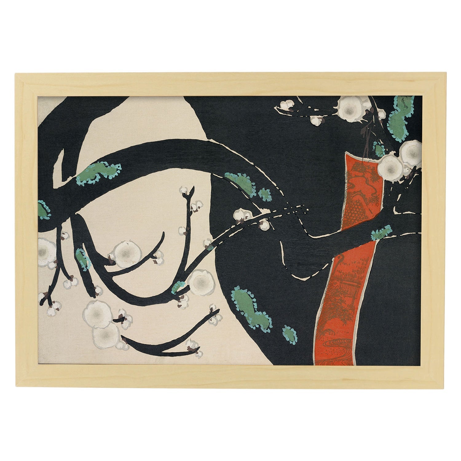 Lámina Rinpa 14. Pósters con llamativas ilustraciones Rinpa del artista japonés Kamisaka Sekka.-Artwork-Nacnic-A3-Marco Madera clara-Nacnic Estudio SL