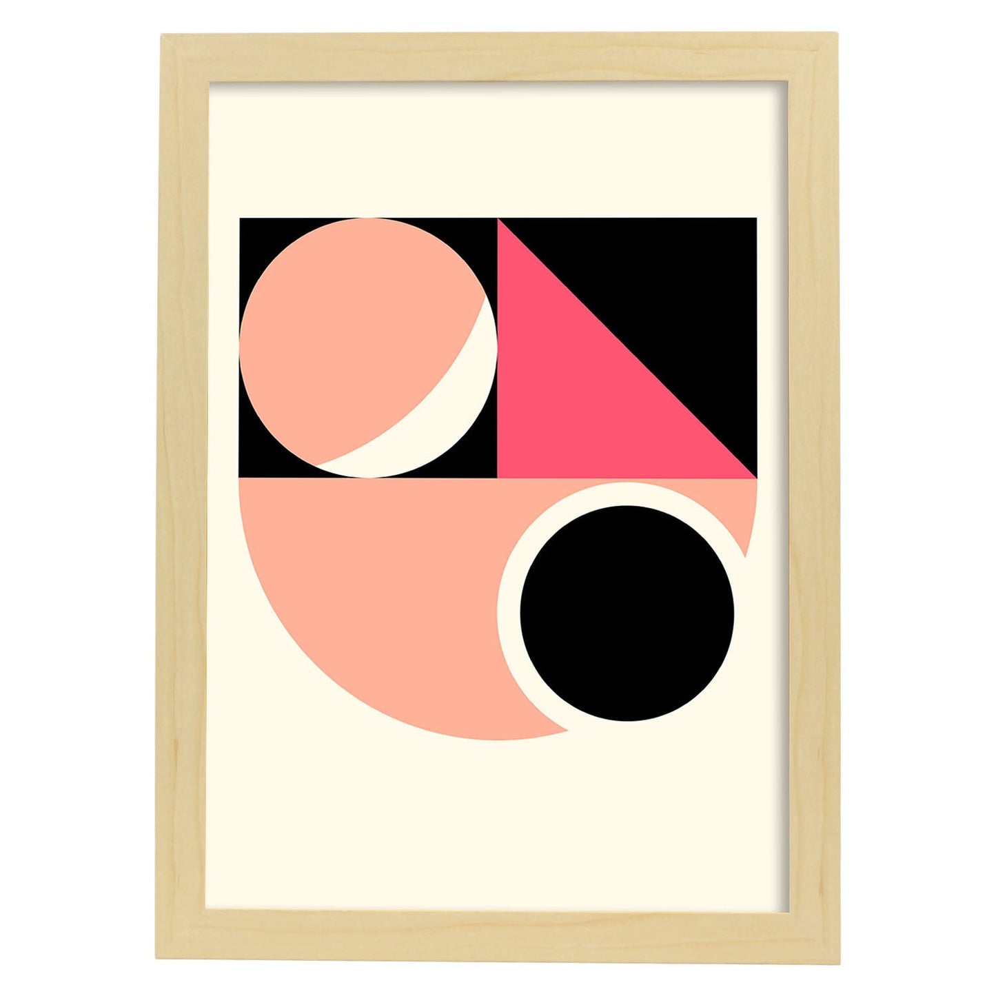 Lámina Rosa 4. Pósters con ilustraciones abstractas en estilo geométrico. Tonos rosados y pastel.-Artwork-Nacnic-A3-Marco Madera clara-Nacnic Estudio SL