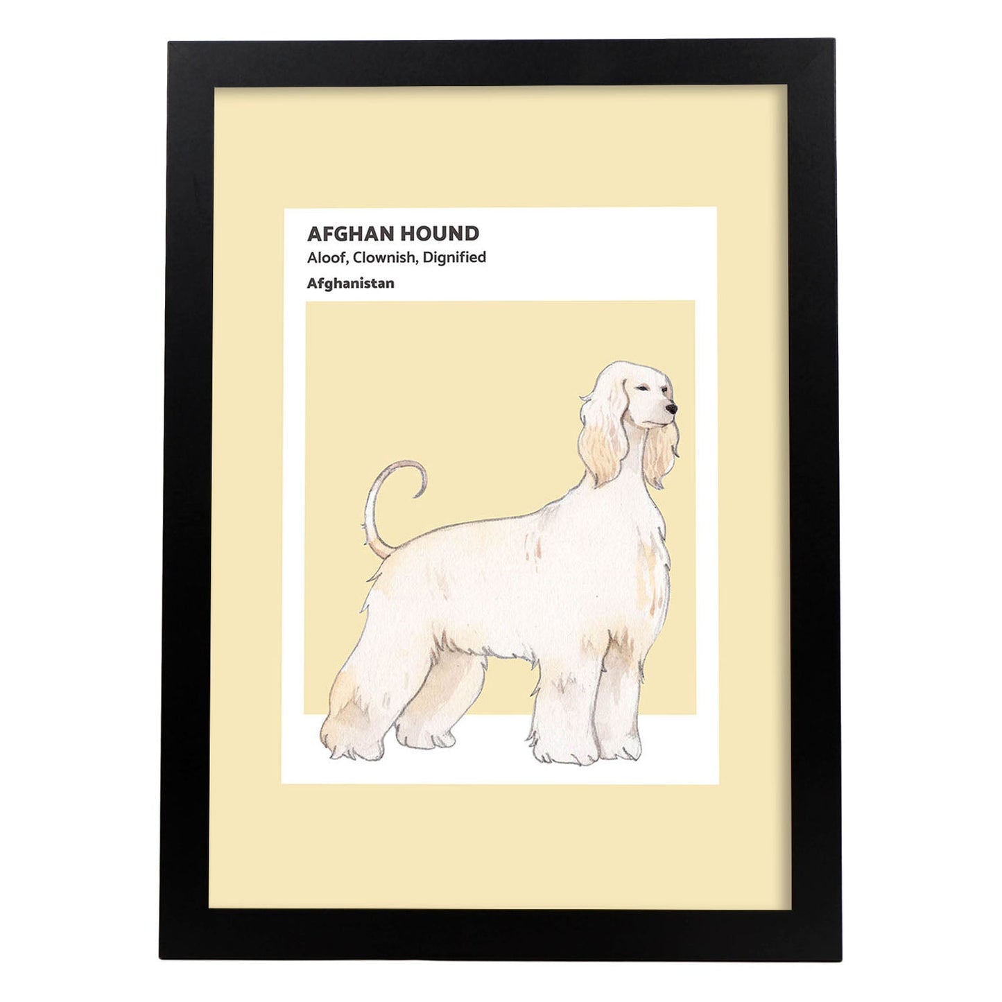 Lámina Sabueso afgano. Pósters con ilustraciones de razas de perro en tonos cálidos y pastel.-Artwork-Nacnic-A3-Marco Negro-Nacnic Estudio SL