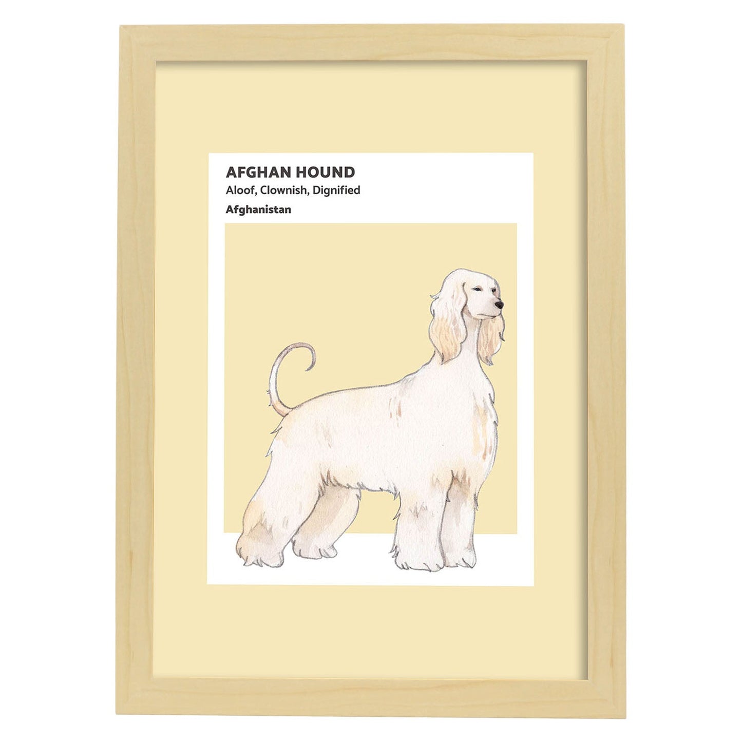 Lámina Sabueso afgano. Pósters con ilustraciones de razas de perro en tonos cálidos y pastel.-Artwork-Nacnic-A4-Marco Madera clara-Nacnic Estudio SL
