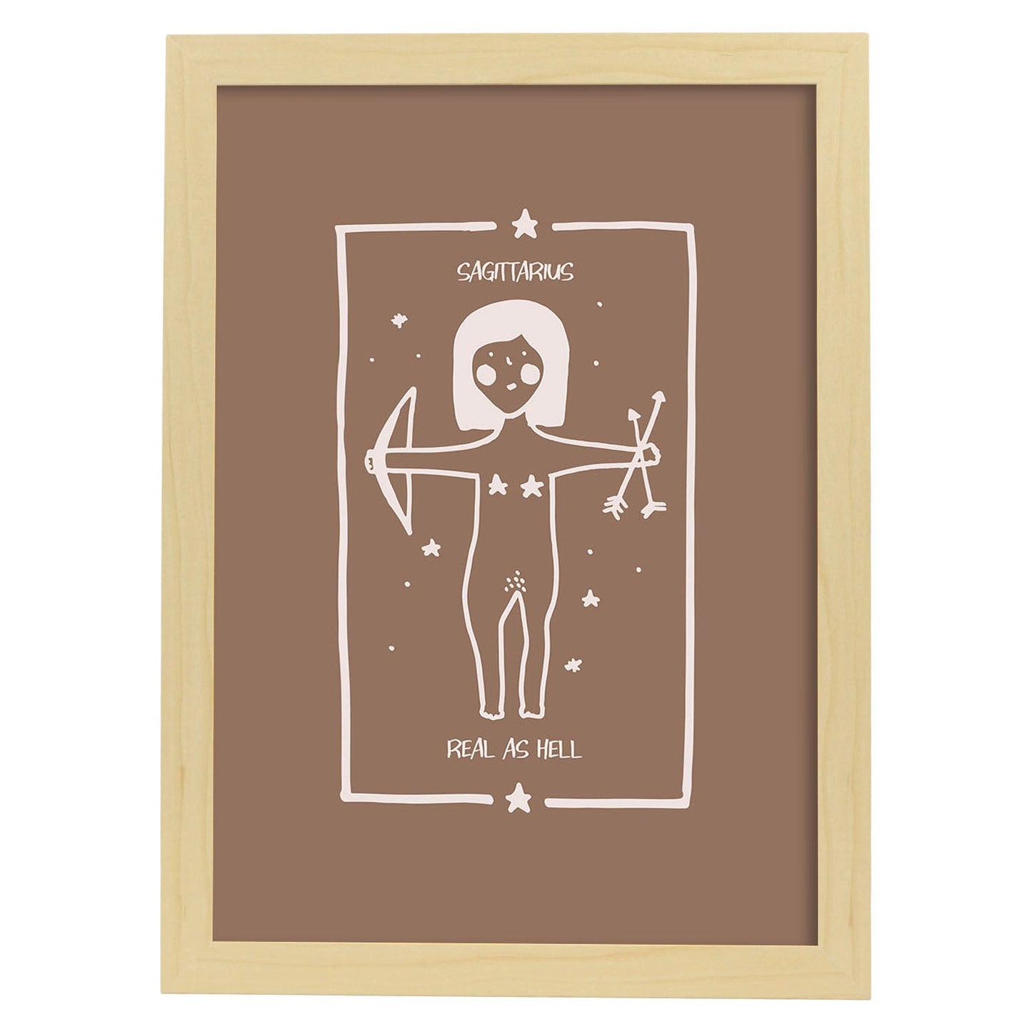 Lámina Sagitario. Pósters con ilustraciones femeninas de los signos del zodíaco.-Artwork-Nacnic-A4-Marco Madera clara-Nacnic Estudio SL