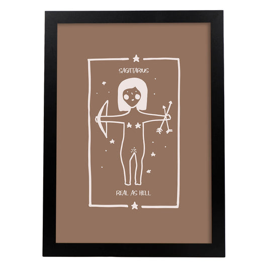 Lámina Sagitario. Pósters con ilustraciones femeninas de los signos del zodíaco.-Artwork-Nacnic-A4-Marco Negro-Nacnic Estudio SL